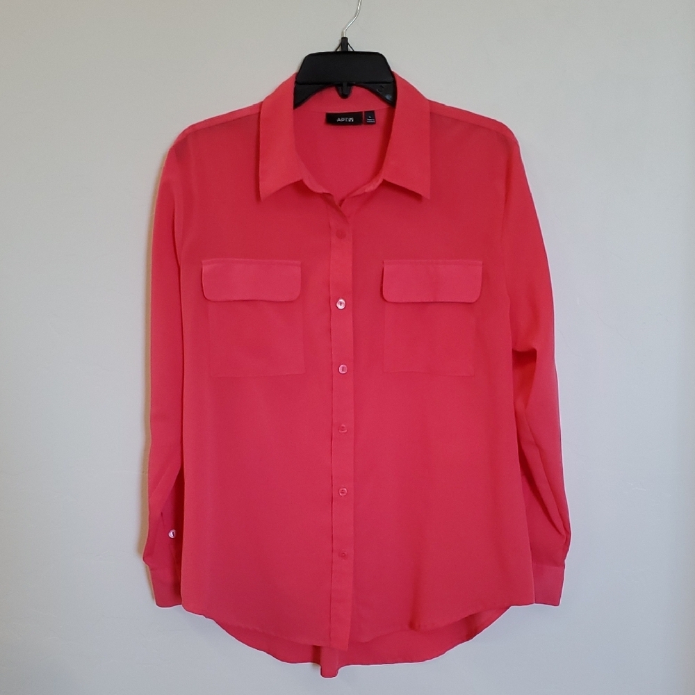 Spring Colorful Silky Button Up Blouse Shirt Lg